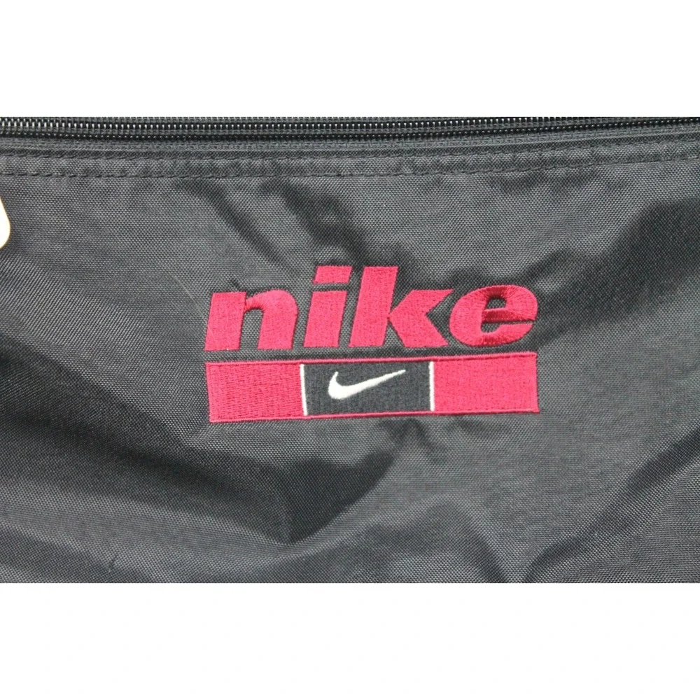 VINTAGE 90's NIKE Duffle Gym Sports Bag SWOOSH Embroidered BLACK / Red Logo y2k